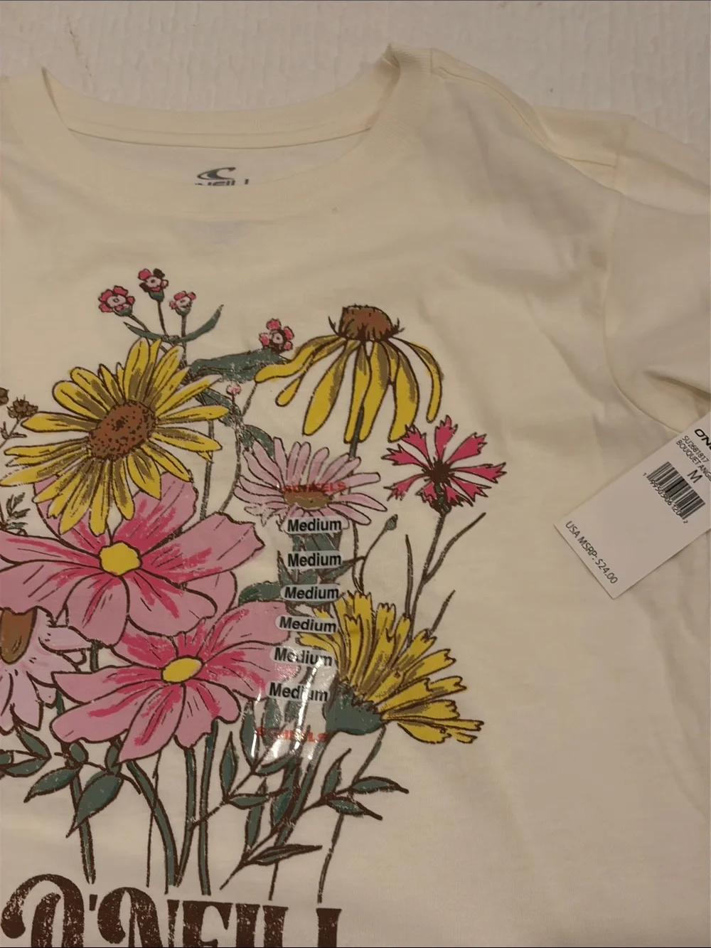 O'Neill Cream Tee with Pink & Yellow Floral Graphic